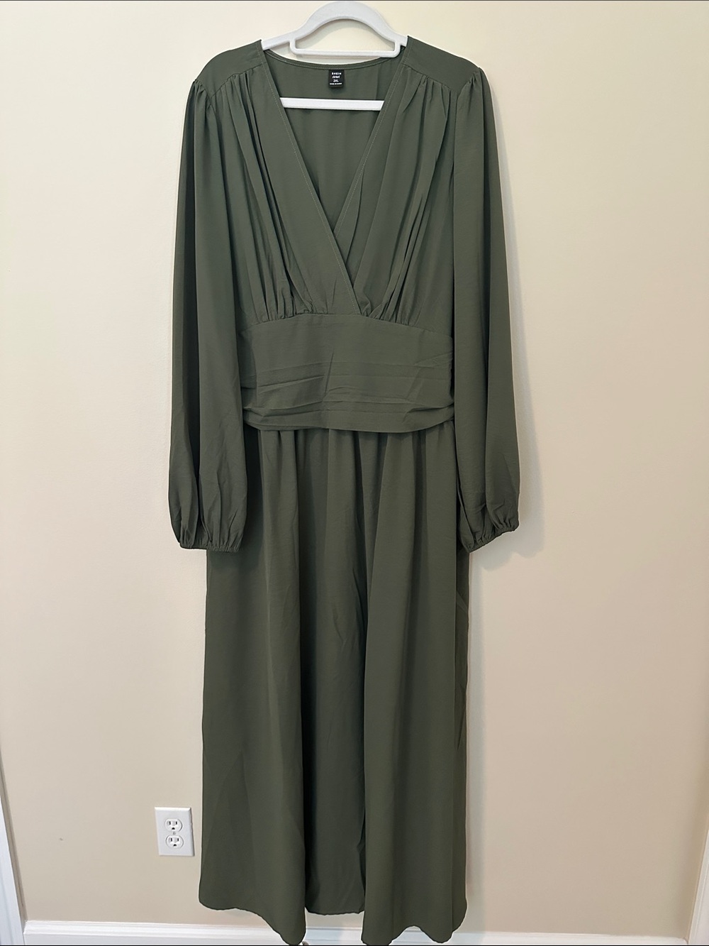 SHEIN Olive Green Long Sleeve Wrap Jumpsuit Maxi